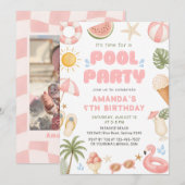 ビーチサマープールパーティー誕生日フォト招待状 招待状 (正面/裏面)