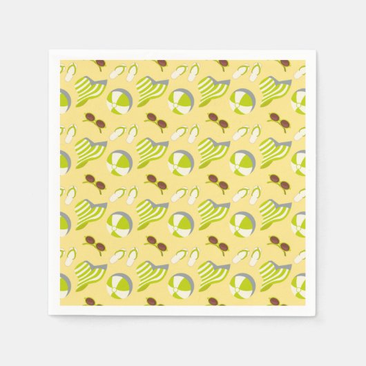 ビーチサングラスとサンハット スタンダードカクテルナプキン (正面)