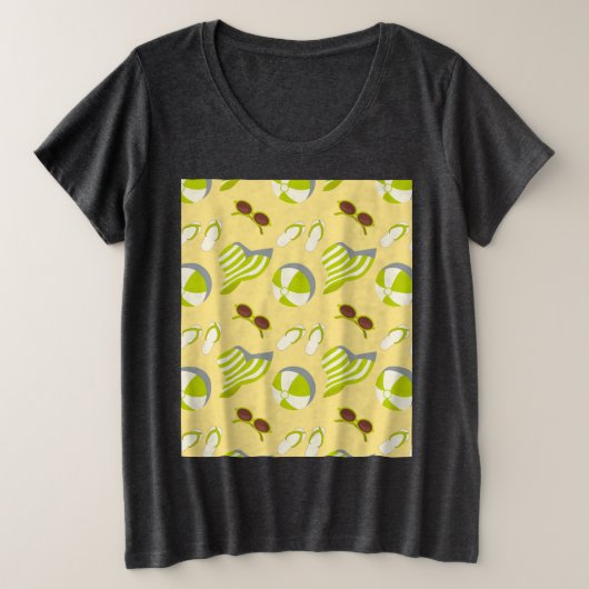 ビーチサングラスとサンハット プラスサイズTシャツ (デザイン正面)