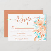 ビーチサンゴティール（緑がかった色）フローラ水色rsvp結婚’s 出欠カード (正面/裏面)