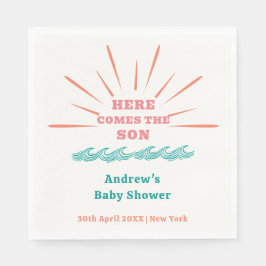 ビーチサンシャイ来ンここザ息子ベビーシャワー スタンダードランチョンナプキン