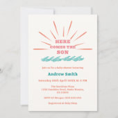 ビーチサンシャイ来ンここザ息子ベビーシャワー 招待状 (正面)