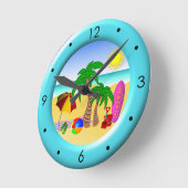 ビーチサンシーとサーフおもしろいミディアムブルーラウンドクロック ラウンド壁時計 (傾斜)