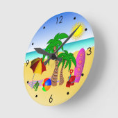 ビーチサンシーアンドサーフおもしろいブルーラウンドウォールクロック ラウンド壁時計 (傾斜)