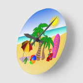 ビーチサンシーサーフミディアムブルーラウンドウォールクロック ラウンド壁時計 (傾斜)