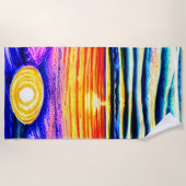 ビーチサンセットとウェーブアンドサン、オレンジ&ブルー ビーチタオル (正面)