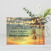 ビーチサンセットとストリングライト結婚式招待状 招待状 (スタンド正面)