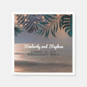 ビーチサンセットとパームライトデスティネーションウェディング スタンダードカクテルナプキン (正面)