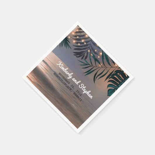 ビーチサンセットとパームライトデスティネーションウェディング スタンダードカクテルナプキン (角)