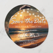 ビーチサンセットウェディング日付を保存 セーブザデート (正面/裏面)