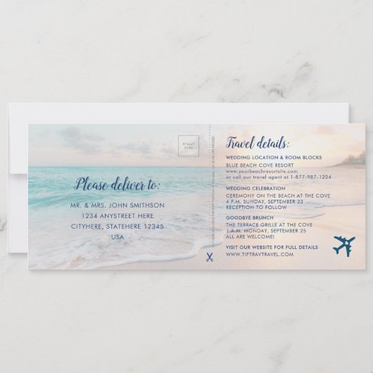 ビーチサンセットウェディング 乗車券 + 出席確認返信 招待状 (裏面)