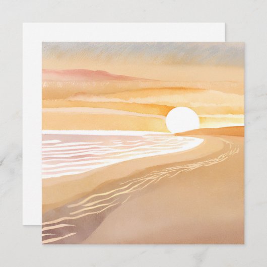 ビーチサンセットウォーターカラー | 美しいイエローカード (正面/裏面)