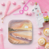 ビーチサンセットウォーターカラー | 美しい海絵を描ズ ペーパープレート (パーティー)