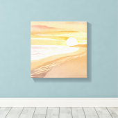 ビーチサンセットウォーターカラー | 美しい黄色 キャンバスプリント (インサイチュ (ウッドフロア))