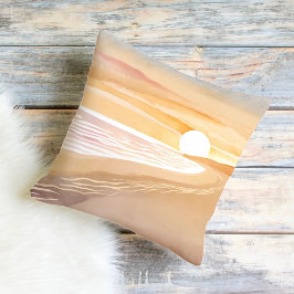 ビーチサンセットウォーターカラー | 美しい黄色 クッション