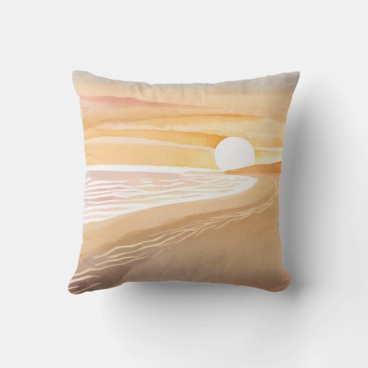ビーチサンセットウォーターカラー | 美しい黄色 クッション (裏面)