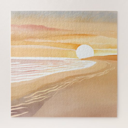 ビーチサンセットウォーターカラー | 美しい黄色 ジグソーパズル (縦)