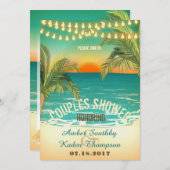 ビーチサンセットカップルウェディングシャワー 招待状 (正面/裏面)
