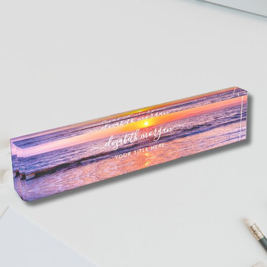 ビーチサンセットコースタルサマー海波 デスクネームプレート