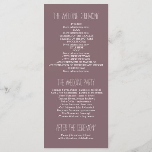 ビーチサンセットシーサイドウェディングプログラムカード プログラム (裏面)