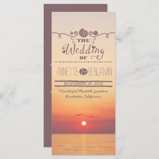 ビーチサンセットシーサイドウェディングプログラムカード プログラム (正面/裏面)