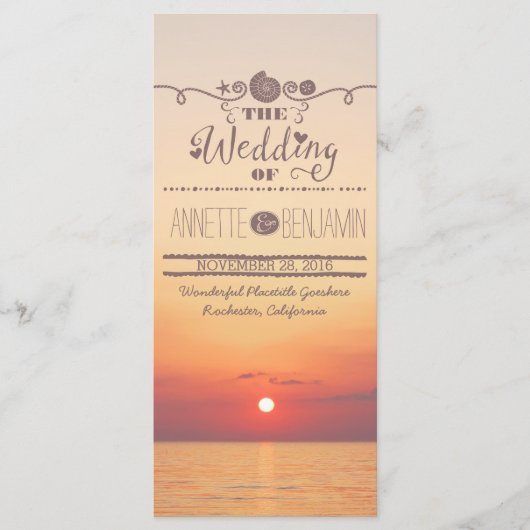 ビーチサンセットシーサイドウェディングプログラムカード プログラム (正面)
