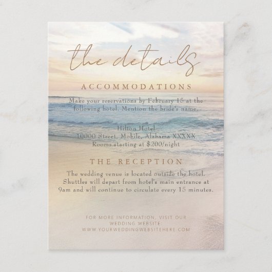 ビーチサンセットシーサイド/オーシャン結婚サイド詳細 エンクロージャーカード (正面)