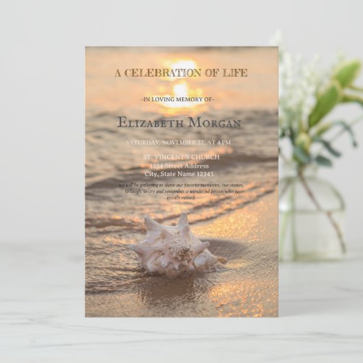 ビーチサンセットシーシェルお祝いオブライフ 招待状 (スタンド正面)