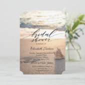 ビーチサンセットストリングライツシーセルブライダルシャワー 招待状 (スタンド正面)