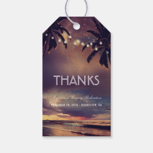 ビーチサンセットストリングライツパームズ結婚ズ ギフトタグ (正面)
