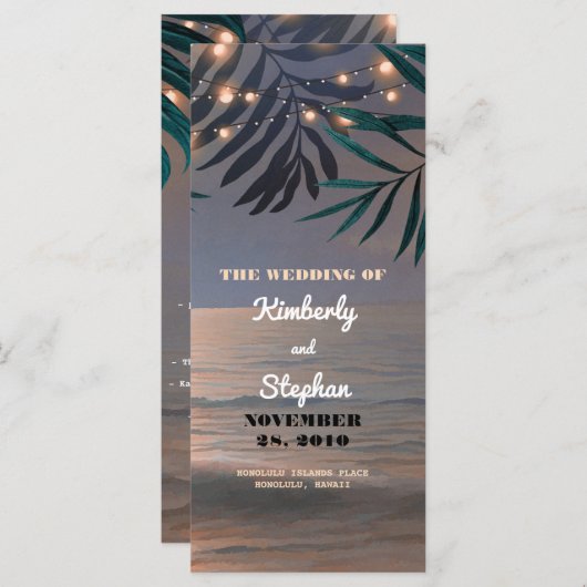 ビーチサンセットストリングライツパームズ結婚式 プログラム (正面/裏面)