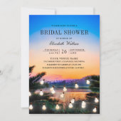 ビーチサンセットストリングライツフォトブライダルシャワー 招待状 (正面)