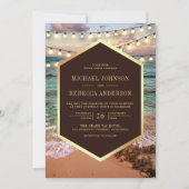 ビーチサンセットストリングライト結婚オールインワン 招待状 (正面)