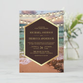 ビーチサンセットストリングライト結婚オールインワン 招待状 (スタンド正面)