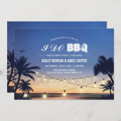 ビーチサンセットストリングライトI do BBQ婚約 招待状 (正面/裏面)