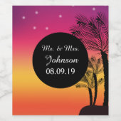 ビーチサンセットトロピカルパーム結婚ツリーのワインラベル ワインラベル (シングルラベル)