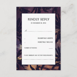 ビーチサンセットパームズパープルウェディングRSVPカード 出欠カード