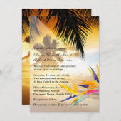 ビーチサンセットパームツリーズバードオブパラダイス結婚ズ 招待状 (正面/裏面)