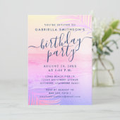 ビーチサンセットブライトパステルピンクフィルタ誕生日 招待状 (スタンド正面)