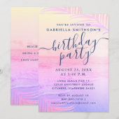 ビーチサンセットブライトパステルピンクフィルタ誕生日 招待状 (正面/裏面)