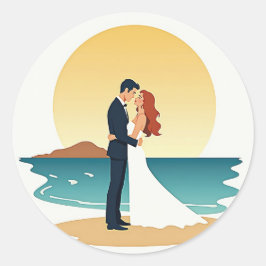 ビーチサンセットロマンスステッカー ラウンドシール
