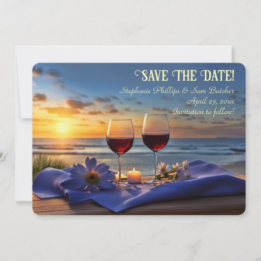 ビーチサンセットワインSave the Date 招待状 (正面)