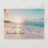 ビーチサンセット日付はがきを保存 ポストカード (正面)