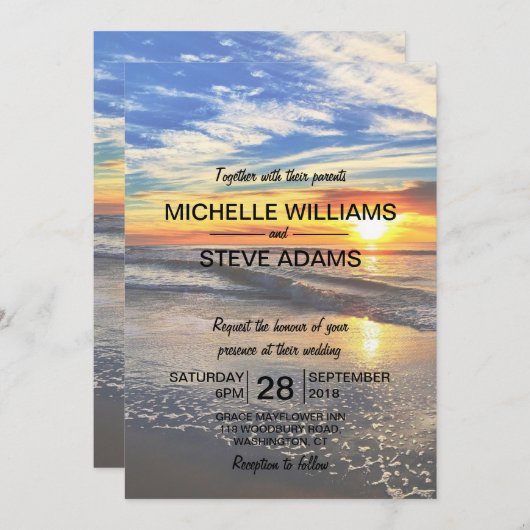 ビーチサンセット結婚式招待状 招待状 (正面/裏面)