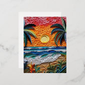 ビーチサンセット3D効果背景 箔シーズンポストカード (正面/裏面)