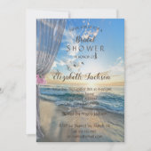 ビーチサンセット、カーテン、花ブライダルシャワー 招待状 (正面)