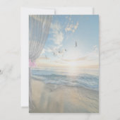 ビーチサンセット、カーテン、花ブライダルシャワー 招待状 (裏面)