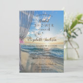 ビーチサンセット、カーテン、花ブライダルシャワー 招待状 (スタンド正面)