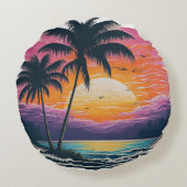ビーチサンセット&パームツリーズ装飾枕 ラウンドクッション (裏面)