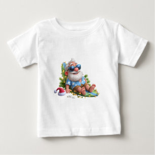 ビーチサンタのサマー・ホリデー かわいいクリスマスイルミネーション ベビーTシャツ
